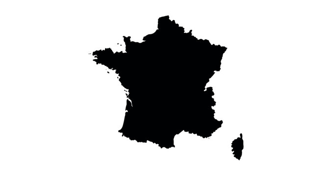 Silhouette map outline of france with corsica on white background