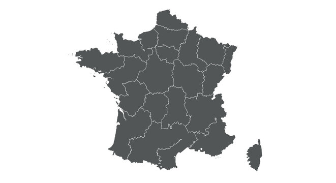 Outlined map of france with regional borders in monochrome style