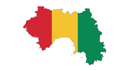 Obraz premium Guinea map outline with national flag colors on white background