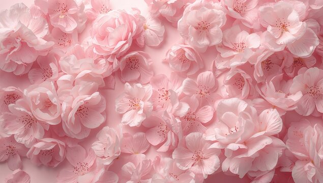 A beautiful arrangement of soft pink blossoms on a matching pink background captured in high detail.