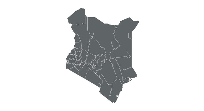 Detailed map of kenya with county borders on white background