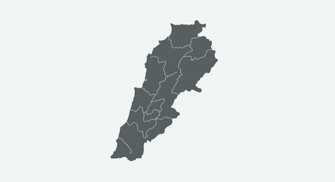 Detailed silhouette map of lebanon with regional borders