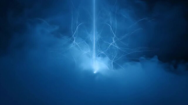 An intense, bright light beam flares and dissipates slowly in an ethereal, smoky atmosphere, revealing intricate light patterns ethereal, motion, cosmic