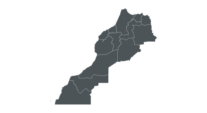 Simplified grey silhouette map of morocco with regional borders