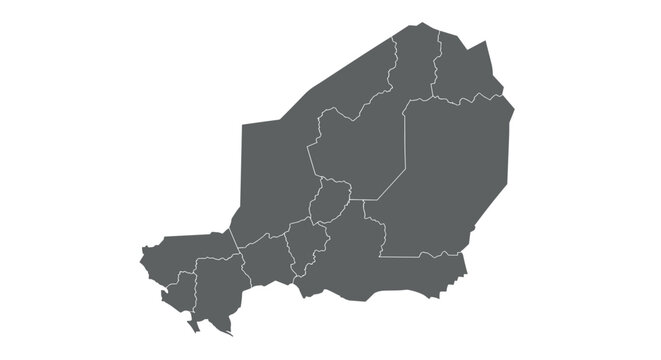 Niger map with provincial borders in simplified grey silhouette style
