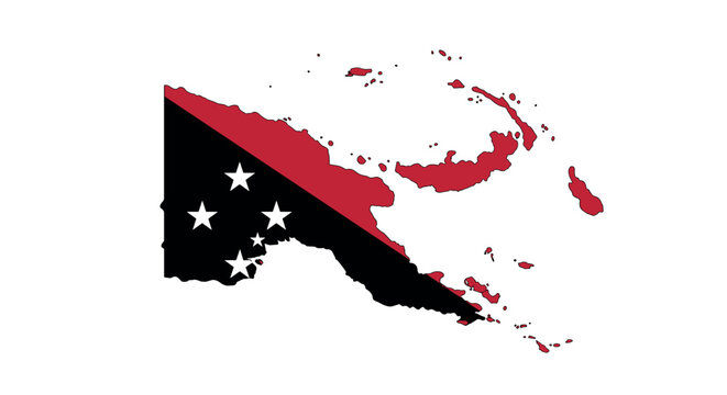 Papua new guinea map with national flag colors and stars