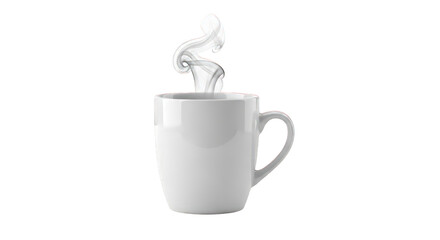 White mug with hot drink and steam on transparent background