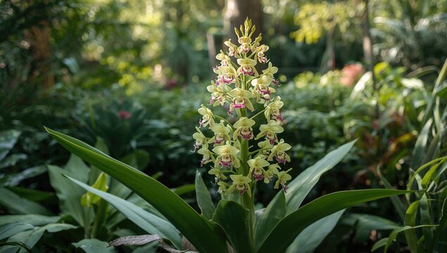 Tropical flowering plants: orchids and bromeliads