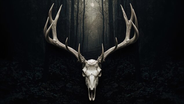 Skull of a deer lurking in the shadows