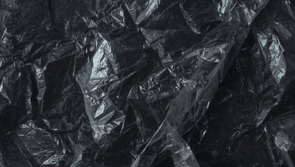 Close-up of crinkled plastic wrap texture against a dark backdrop