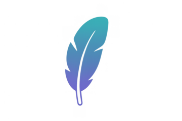 Feather icon presenting concepts of lightness, writing, creativity, weightlessness, and softness with a blue purple gradient