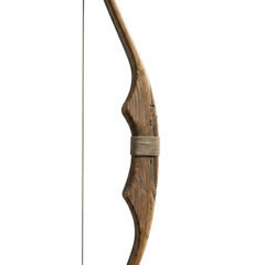A side view of a simple, wooden bow with string