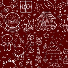 Christmas Doodle Seamless Pattern Cute Hand Drawn Holiday Design