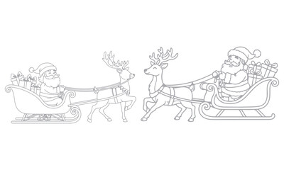 Santa Sleigh Line Art – Reindeer, Gifts, Christmas Trees and Holiday Candle Illustrations