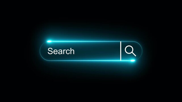 Glowing neon web search icon animation isolated on black background