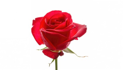 Fototapeta premium Single crimson rose petals scattered on a white surface