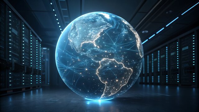 Digital Globe of Earth with Illuminated Circuit Patterns - Powered by Adobe