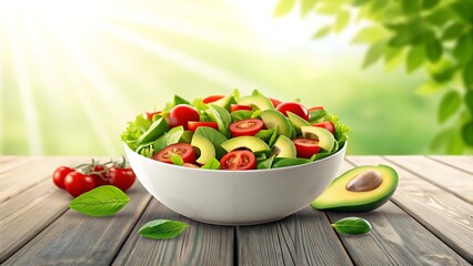 Fresh bowl of mixed green salad with cherry tomatoes