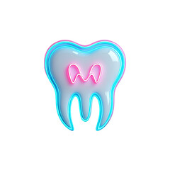 Glowing neon tooth illustration against a pure black background
