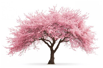Obraz premium Blooming pink Sacura tree against a white background