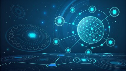 Obraz premium Glowing digital data network of spheres and connecting lines
