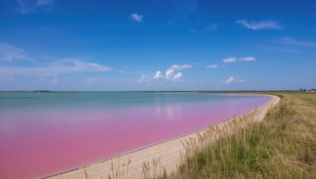 Scenic perspective of a rosy saltwater lake in a southern region