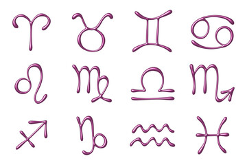 Set of 3d zodiac signs Astrology clipart Elements for design