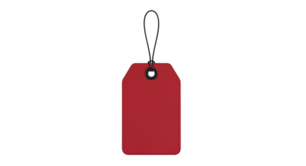 A single, plain red tag with a black string loop, isolated on a transparent background