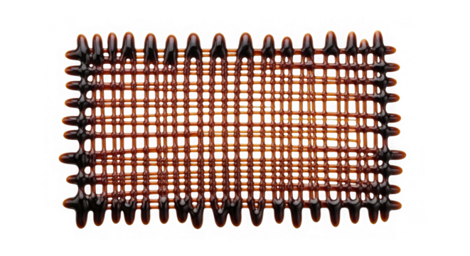 Sweet chocolate drizzled over a grid pattern on black