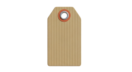 A plain brown cardboard tag with a metal grommet and orange ring, isolated on transparent background