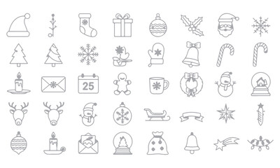 Christmas Line Art Illustrations – Trees, Wreaths, Candles, Lights, and Holiday Icons