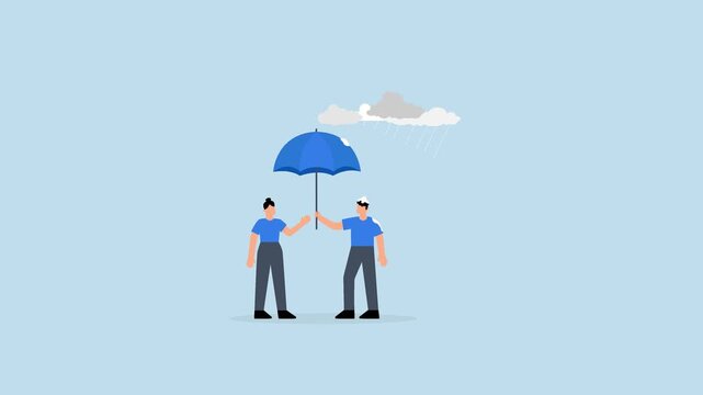 considerate entrepreneur provides an umbrella to shield woman
