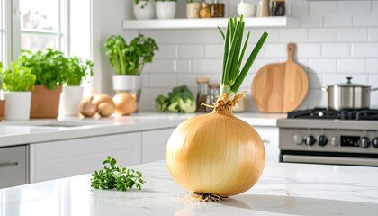 Fresh onion on a kitchen counter