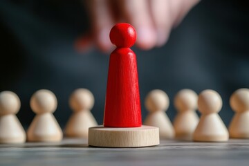 Strategic Leadership: A solitary red figure towers above its peers, with a hand poised, suggesting decision-making prowess in a competitive business scenario, epitomizing leadership.