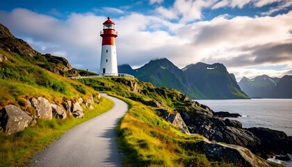 Scenic coastal lighthouse at sunset