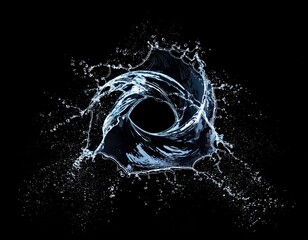 Dynamic Water Splash with Swirling Motion in Black Background for Abstract Expression and Artistic Effect