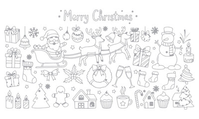Christmas Line Art Icons – Santa, Tree, Gifts, Snowflakes, and Holiday Decorations