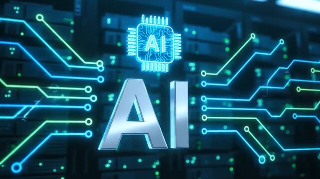 Artificial intelligence concept with circuit design and server background