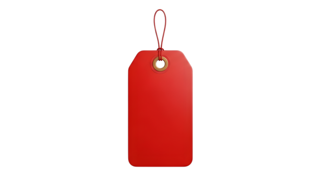 A single red blank tag with a string attached, isolated on transparent background