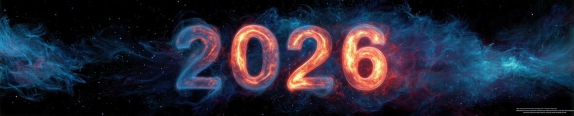 2026 typography with magical fog and glowing light effects