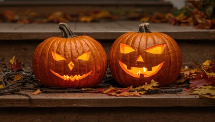 Pair of Jack-o'-lanterns for Halloween