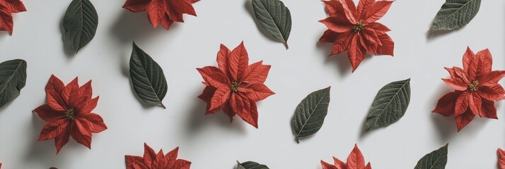 Minimal poinsettia floral border for modern holiday layout