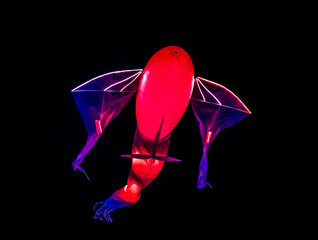 Long exposure of brightly lit objects floating in the night sky