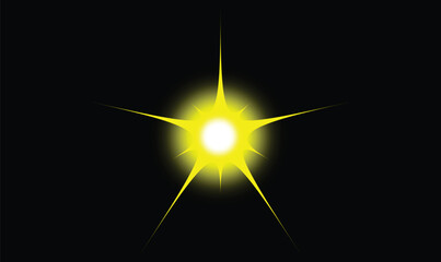 Bright Glowing Yellow Starburst Light Effect on Black Background – Radiant Energy Explosion or Magical Light Burst Illustration for Holiday, Sci-Fi, or Abstract Design Concepts