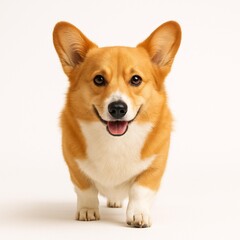 Adorable Corgi Dog Standing on White Background with Happy Expression