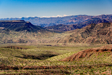 Green graces the hills along US Highway 93 in western Arizona along the Colorado River