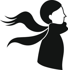 Silhouette of a person with a flowing scarf isolated on white background isolated on transparent background