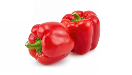 Bright red bell peppers against a white backdrop.