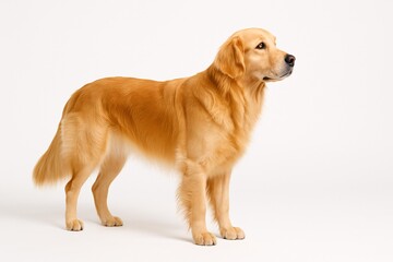 Elegant Golden Retriever Standing in Profile Against White Background