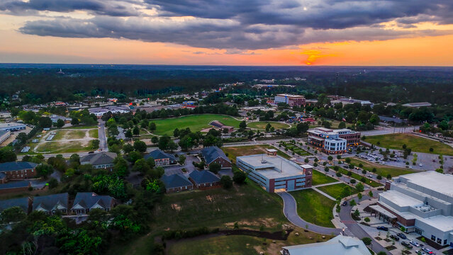 Aerial landscape from Evans Town Center Park summer sunset in CSRA Augusta Georgia